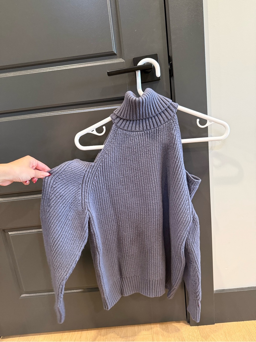 Zara Lavender Gray Cold-Shoulder Ribbed Turtleneck Sweater